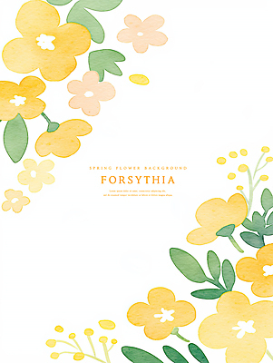 PSD 잎 일러스트 수채화 사람없음 노란색 봄 개나리 카피스페이스 국내일러스트 식물 계절 꽃 컬러 공백 파일형식