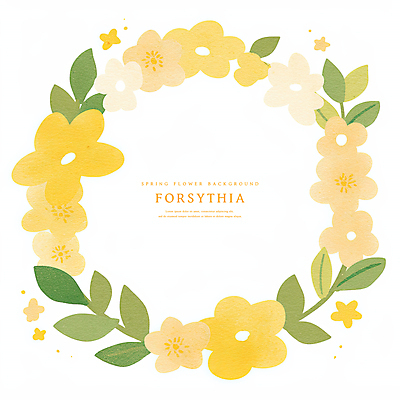 PSD 잎 일러스트 수채화 사람없음 노란색 봄 개나리 원형프레임 카피스페이스 국내일러스트 식물 계절 꽃 컬러 프레임 공백 원형 파일형식
