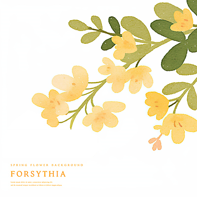 PSD 잎 일러스트 수채화 사람없음 노란색 봄 개나리 국내일러스트 식물 계절 꽃 컬러 파일형식