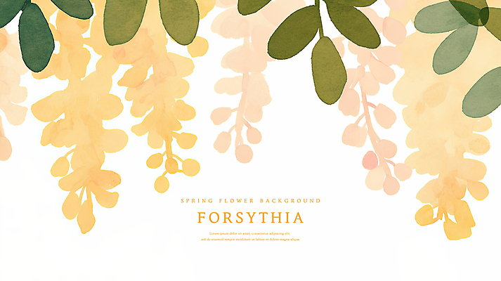 PSD 잎 일러스트 수채화 사람없음 노란색 봄 개나리 국내일러스트 식물 계절 꽃 컬러 파일형식