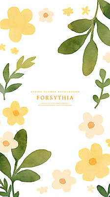 PSD 잎 일러스트 수채화 프레임 사람없음 노란색 봄 개나리 카피스페이스 국내일러스트 식물 계절 꽃 컬러 공백 파일형식
