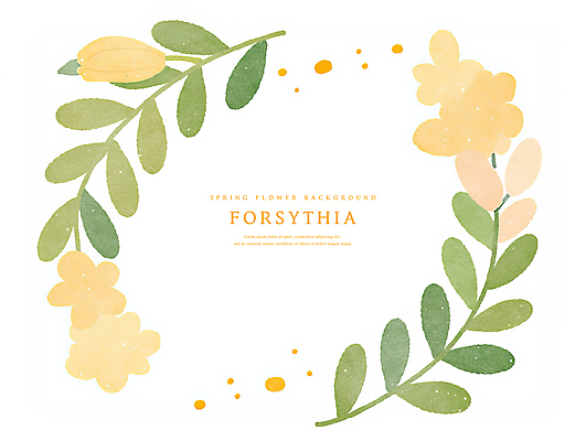 PSD 잎 일러스트 수채화 사람없음 노란색 봄 개나리 원형프레임 카피스페이스 국내일러스트 식물 계절 꽃 컬러 프레임 공백 원형 파일형식