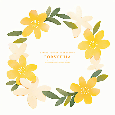 PSD 잎 일러스트 수채화 사람없음 노란색 봄 개나리 원형프레임 카피스페이스 국내일러스트 식물 계절 꽃 컬러 프레임 공백 원형 파일형식