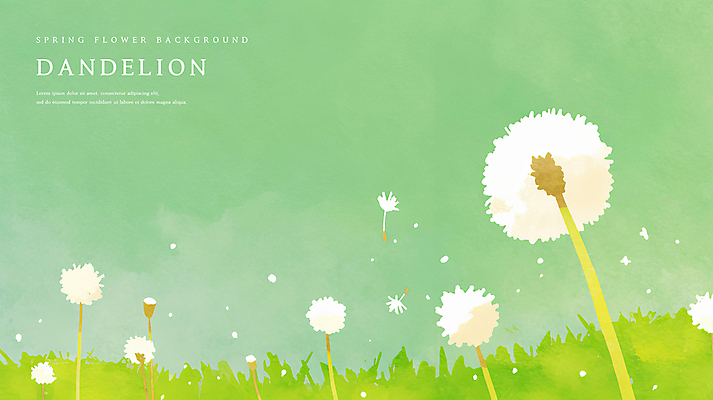 PSD 일러스트 수채화 사람없음 초록색 봄 풀 감성 민들레홀씨 국내일러스트 식물 계절 컬러 컨셉 민들레 파일형식