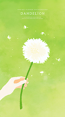 PSD 손 일러스트 수채화 신체부위 초록색 봄 풀 감성 민들레홀씨 국내일러스트 식물 계절 컬러 컨셉 사람 민들레 파일형식