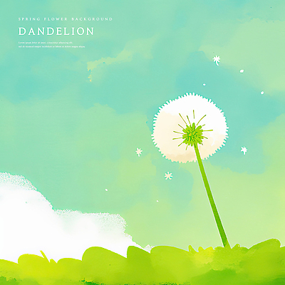 PSD 일러스트 하늘 수채화 초원 사람없음 초록색 봄 풀 감성 민들레홀씨 국내일러스트 식물 계절 컬러 컨셉 민들레 파일형식