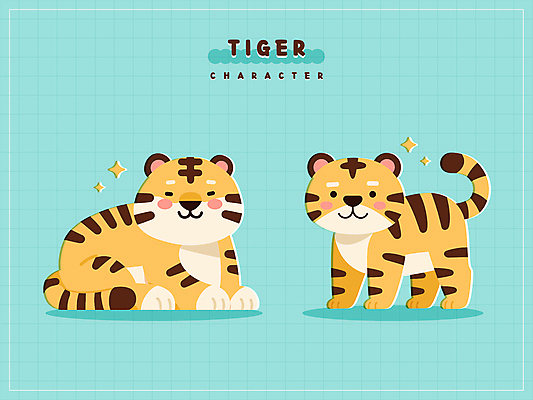 스티커 일러스트 미소 앉기 사람없음 반짝임 귀여움 호랑이캐릭터 민트색 일러캐릭터 AI파일 캐릭터 컬러 동물캐릭터 컨셉 모션 표정 호랑이 파일형식 벡터