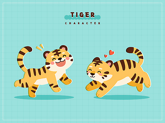 스티커 일러스트 미소 사람없음 반짝임 달리기 귀여움 즐거움 호랑이캐릭터 놀기 민트색 일러캐릭터 AI파일 캐릭터 감정 컬러 동물캐릭터 컨셉 모션 표정 호랑이 파일형식 벡터