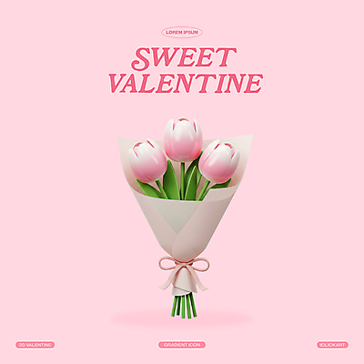 PSD 아이콘 기념일 리본 분홍색 꽃다발 발렌타인데이 선물 사랑 사람없음 3D아이콘 3D 로맨틱 튤립 엘리먼트 편집3D 꽃 감정 컬러 컨셉 데이이벤트 이벤트 디지털합성 파일형식