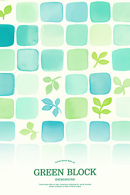 PSD 백그라운드 잎 일러스트 수채화 사람없음 초록색 사각형 블록 미니멀 국내일러스트 도형 식물 컬러 파일형식