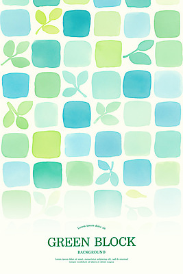 PSD 백그라운드 잎 일러스트 수채화 사람없음 초록색 사각형 블록 미니멀 국내일러스트 도형 식물 컬러 파일형식