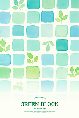 PSD 백그라운드 잎 일러스트 수채화 사람없음 초록색 사각형 블록 미니멀 국내일러스트 도형 식물 컬러 파일형식