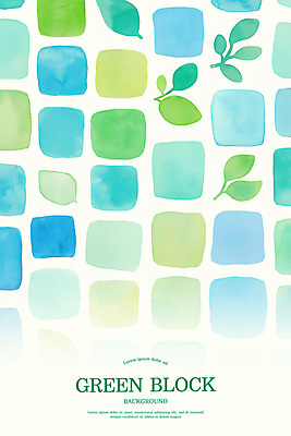 PSD 백그라운드 잎 일러스트 수채화 사람없음 초록색 사각형 블록 미니멀 국내일러스트 도형 식물 컬러 파일형식