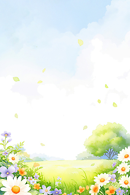 JPG 나무 구름 잎 일러스트 봄꽃 하늘 수채화 초원 사람없음 연두색 빛 봄풍경 국내일러스트 AI일러스트 AI콘텐츠 자연요소 식물 꽃 풍경 초록색 봄 파일형식