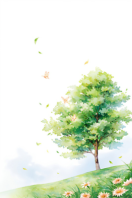 JPG 나무 나비 잎 일러스트 봄꽃 하늘 수채화 초원 사람없음 연두색 빛 봄풍경 국내일러스트 AI일러스트 AI콘텐츠 식물 꽃 곤충 풍경 초록색 봄 파일형식