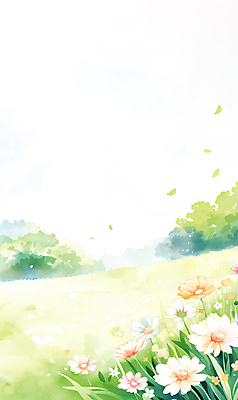 JPG 나무 잎 일러스트 봄꽃 하늘 수채화 초원 사람없음 연두색 빛 봄풍경 국내일러스트 AI일러스트 AI콘텐츠 식물 꽃 풍경 초록색 봄 파일형식