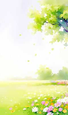 JPG 나무 잎 일러스트 봄꽃 하늘 수채화 초원 사람없음 연두색 빛 봄풍경 국내일러스트 AI일러스트 AI콘텐츠 식물 꽃 풍경 초록색 봄 파일형식