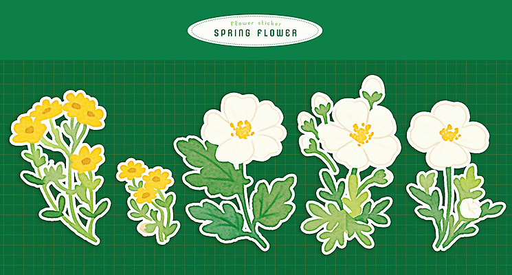 PSD 스티커 잎 일러스트 봄꽃 수채화 사람없음 초록색 오브젝트 국내일러스트 식물 꽃 컬러 봄 파일형식
