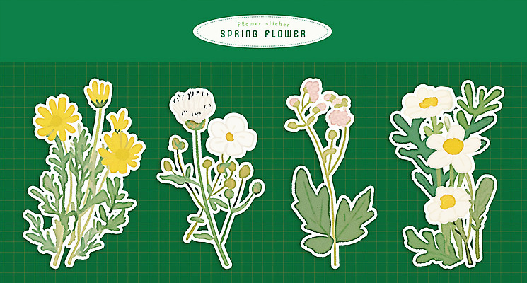 PSD 스티커 잎 일러스트 봄꽃 수채화 사람없음 초록색 오브젝트 국내일러스트 식물 꽃 컬러 봄 파일형식