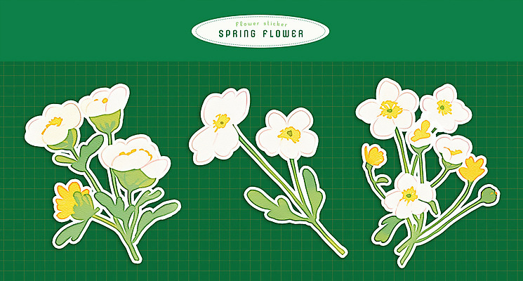 PSD 스티커 잎 일러스트 봄꽃 수채화 사람없음 초록색 오브젝트 국내일러스트 식물 꽃 컬러 봄 파일형식