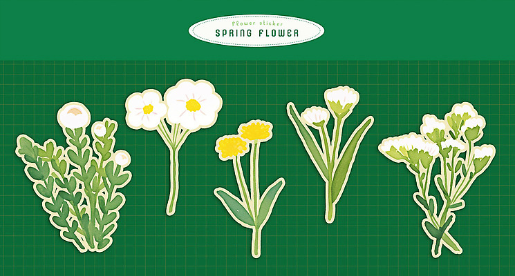 PSD 스티커 잎 일러스트 봄꽃 수채화 사람없음 초록색 오브젝트 국내일러스트 식물 꽃 컬러 봄 파일형식