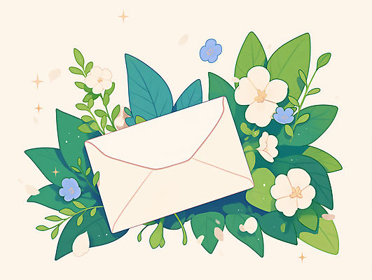 JPG 잎 일러스트 봄꽃 편지봉투 사람없음 초록색 반짝임 부드러움 베이지색 국내일러스트 AI일러스트 AI콘텐츠 식물 꽃 컬러 모션 봉투 봄 감각 편지 파일형식