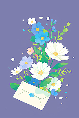 JPG 꽃잎 잎 일러스트 봄꽃 편지봉투 사람없음 보라색 부드러움 국내일러스트 AI일러스트 AI콘텐츠 식물 꽃 컬러 봉투 봄 감각 편지 파일형식