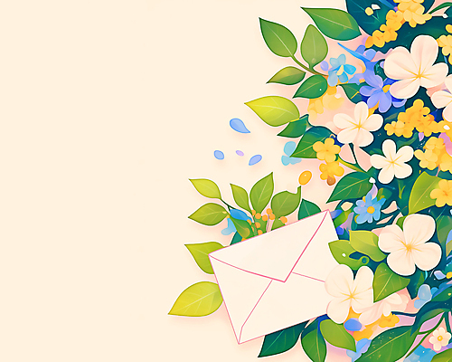 JPG 꽃잎 잎 일러스트 봄꽃 편지봉투 사람없음 초록색 부드러움 베이지색 국내일러스트 AI일러스트 AI콘텐츠 식물 꽃 컬러 봉투 봄 감각 편지 파일형식