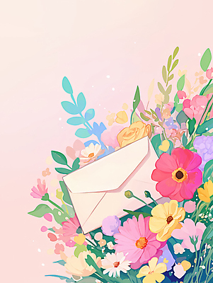 JPG 꽃잎 잎 일러스트 봄꽃 편지봉투 사람없음 반짝임 부드러움 연분홍색 국내일러스트 AI일러스트 AI콘텐츠 식물 꽃 분홍색 모션 봉투 봄 감각 편지 파일형식