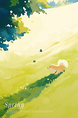 PSD 나무 공원 일러스트 수채화 잔디 사람없음 초록색 평화 봄풍경 강아지 목줄 국내일러스트 식물 공공시설 컬러 컨셉 풍경 반려동물 봄 개 파일형식 반려용품