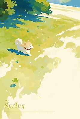 PSD 공원 일러스트 수채화 잔디 사람없음 초록색 평화 봄풍경 강아지 목줄 세잎클로버 국내일러스트 식물 공공시설 컬러 컨셉 풍경 반려동물 봄 개 클로버 파일형식 반려용품