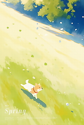 PSD 나무 공원 일러스트 수채화 잔디 사람없음 초록색 달리기 평화 봄풍경 강아지 목줄 국내일러스트 식물 공공시설 컬러 컨셉 모션 풍경 반려동물 봄 개 파일형식 반려용품