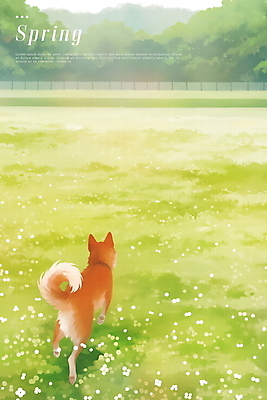 PSD 공원 꽃밭 일러스트 수채화 사람없음 초록색 햇빛 평화 봄풍경 강아지 국내일러스트 공공시설 꽃 컬러 컨셉 풍경 반려동물 태양 봄 개 파일형식