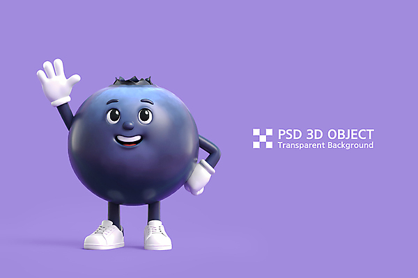 PSD 편집이미지 허리손 3D캐릭터 미소 사람없음 3D 귀여움 보라색 블루베리 손인사 블루베리캐릭터 편집3D 캐릭터 컬러 포즈 컨셉 과일 표정 인사 디지털합성 파일형식