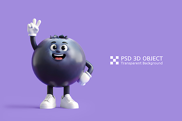 PSD 편집이미지 허리손 3D캐릭터 미소 사람없음 3D 귀여움 보라색 브이 블루베리 블루베리캐릭터 편집3D 캐릭터 컬러 포즈 컨셉 과일 표정 손짓 디지털합성 파일형식