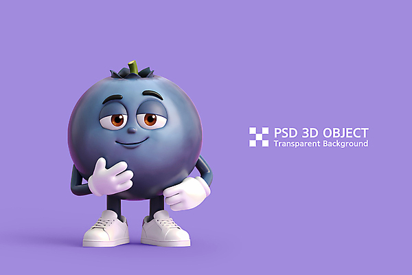 PSD 편집이미지 3D캐릭터 미소 사람없음 3D 손들기 보라색 블루베리 블루베리캐릭터 편집3D 캐릭터 컬러 과일 모션 표정 디지털합성 파일형식