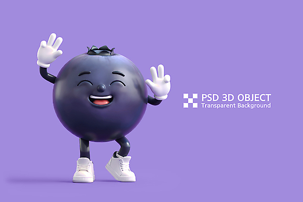 PSD 편집이미지 3D캐릭터 미소 사람없음 3D 귀여움 보라색 춤 블루베리 블루베리캐릭터 편집3D 캐릭터 컬러 컨셉 과일 문화예술 표정 디지털합성 파일형식