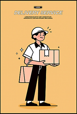 전신 남자 유니폼 일러스트 직업캐릭터 한명 미소 들기 성인 반짝임 쇼핑백 주황색 운송업 배달원 배송 서비스 택배상자 캡모자 성인남자한명만 일러캐릭터 AI파일 직업 캐릭터 모자_잡화 1 옷 산업 컬러 가방 모션 표정 사람 상자 택배 남자한명만 성인남자만 파일형식 벡터