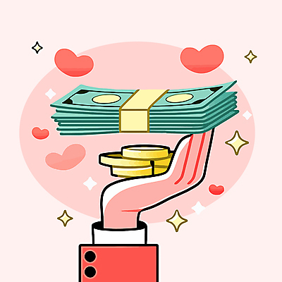 손 분홍색 일러스트 들기 신체부위 반짝임 하트 돈다발 동전탑 국내일러스트 AI파일 모양 컬러 돈 모션 사람 쌓기 동전 파일형식 벡터