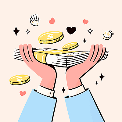 손 분홍색 일러스트 들기 신체부위 반짝임 동전 하트 돈자루 돈다발 국내일러스트 AI파일 모양 컬러 돈 모션 사람 파일형식 벡터