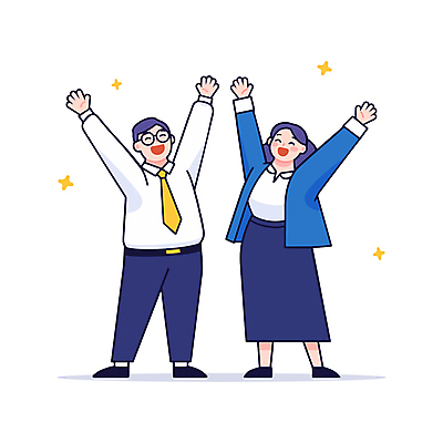 전신 여자 남자 일러스트 성공 미소 정장 성인 두명 반짝임 기쁨 만세 직장인 동료 성인만 안경낌 일러캐릭터 AI파일 직업 캐릭터 옷 감정 안경 컨셉 관계 모션 표정 사람 파일형식 벡터