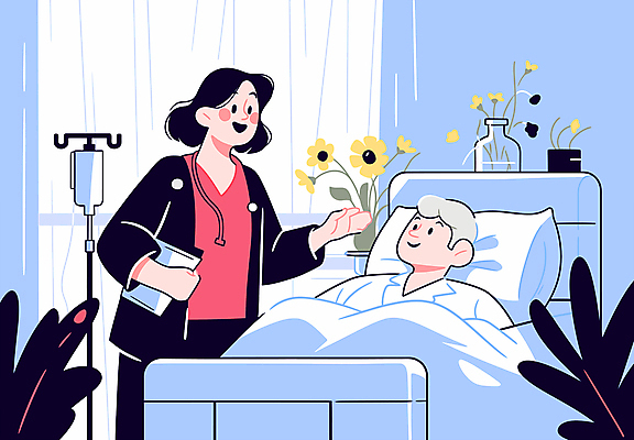 여자 노년 남자 하늘색 일러스트 창문 미소 성인 두명 눕기 꽃병 이불 환자 간호사 커튼 링거 요양 요양원 요양보호사 링거걸이 병원침대 국내일러스트 AI파일 직업 꽃 의학 의료기기 침구 모션 표정 사람 파란색 의료진 침대 간호 파일형식 벡터