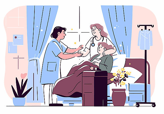 식물 여자 화분 하늘색 일러스트 창문 안기 미소 성인 세명 눕기 이불 환자 의사 커튼 요양 요양원 요양보호사 링거걸이 병원침대 성인여자만 국내일러스트 AI파일 직업 의학 침구 모션 표정 사람 파란색 의료진 침대 간호 여자만 성인만 파일형식 벡터