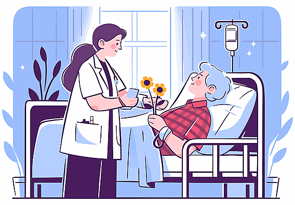 여자 남자 꽃 하늘색 일러스트 창문 미소 성인 두명 눕기 이불 환자 의사 커튼 링거 요양 요양원 요양보호사 링거걸이 병원침대 성인만 국내일러스트 AI파일 식물 직업 의학 의료기기 침구 모션 표정 사람 파란색 의료진 침대 간호 파일형식 벡터