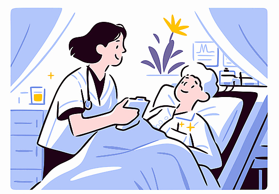 여자 남자 꽃 하늘색 일러스트 청진기 미소 성인 두명 눕기 이불 환자 의사 커튼 주기 요양 요양원 요양보호사 병원침대 성인만 국내일러스트 AI파일 식물 직업 의학 의료기기 침구 모션 표정 사람 파란색 의료진 침대 간호 파일형식 벡터