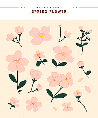 분홍색 스티커 잎 일러스트 봄꽃 사람없음 벚꽃 엘리먼트 국내일러스트 AI파일 식물 꽃 컬러 봄 파일형식 벡터