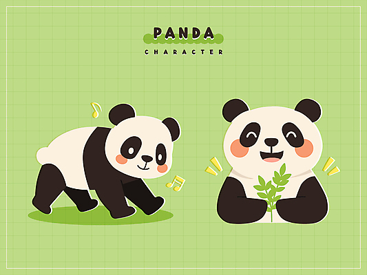 동물캐릭터 스티커 음표 일러스트 나뭇잎 미소 웃음 들기 사람없음 연두색 걷기 귀여움 판다 일러캐릭터 AI파일 동물 캐릭터 기호 음악 컨셉 잎 곰 모션 표정 초록색 파일형식 벡터