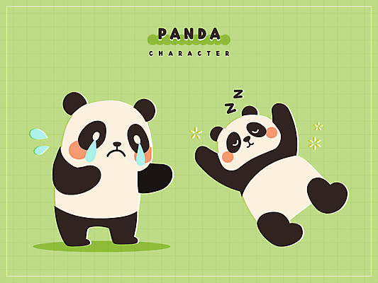 동물캐릭터 스티커 일러스트 사람없음 연두색 눕기 귀여움 슬픔 잠 울음 졸음 판다 눈물 일러캐릭터 AI파일 동물 캐릭터 감정 컨셉 곰 모션 표정 초록색 파일형식 벡터