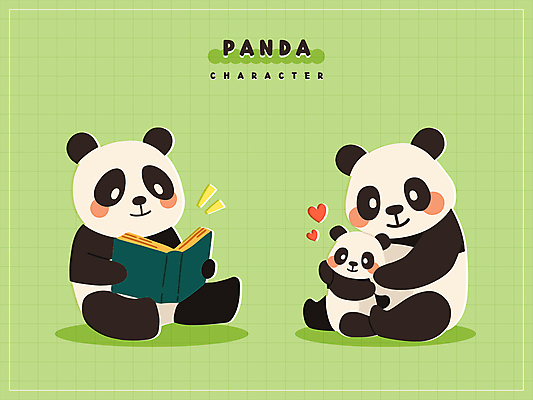 새끼 동물캐릭터 스티커 일러스트 안기 사랑 미소 들기 앉기 사람없음 책 연두색 독서 귀여움 판다 일러캐릭터 AI파일 동물 캐릭터 감정 컨셉 곰 모션 표정 초록색 파일형식 벡터