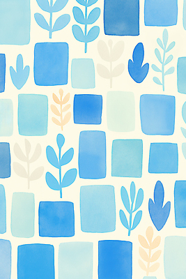 JPG 식물 일러스트 사람없음 파란색 블록 패턴백그라운드 타일 심플 국내일러스트 AI일러스트 AI콘텐츠 컬러 백그라운드 패턴 파일형식